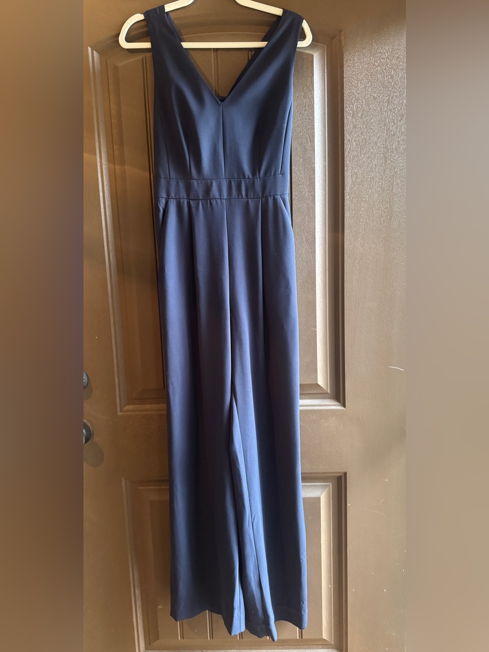 Eliza J Navy Wide Leg Jumpsuit Twist Front Crisscross Back Sz 4